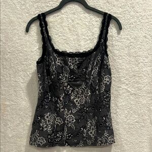 White House Black Market Black/Gray Floral Tank Top - Medium